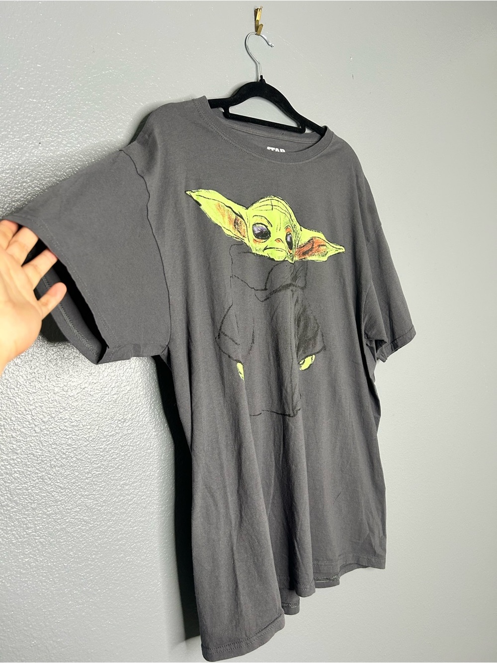 Star Wars Cotton MAD Engine Black Tee with Neon Green Grogu Graphic Men XL